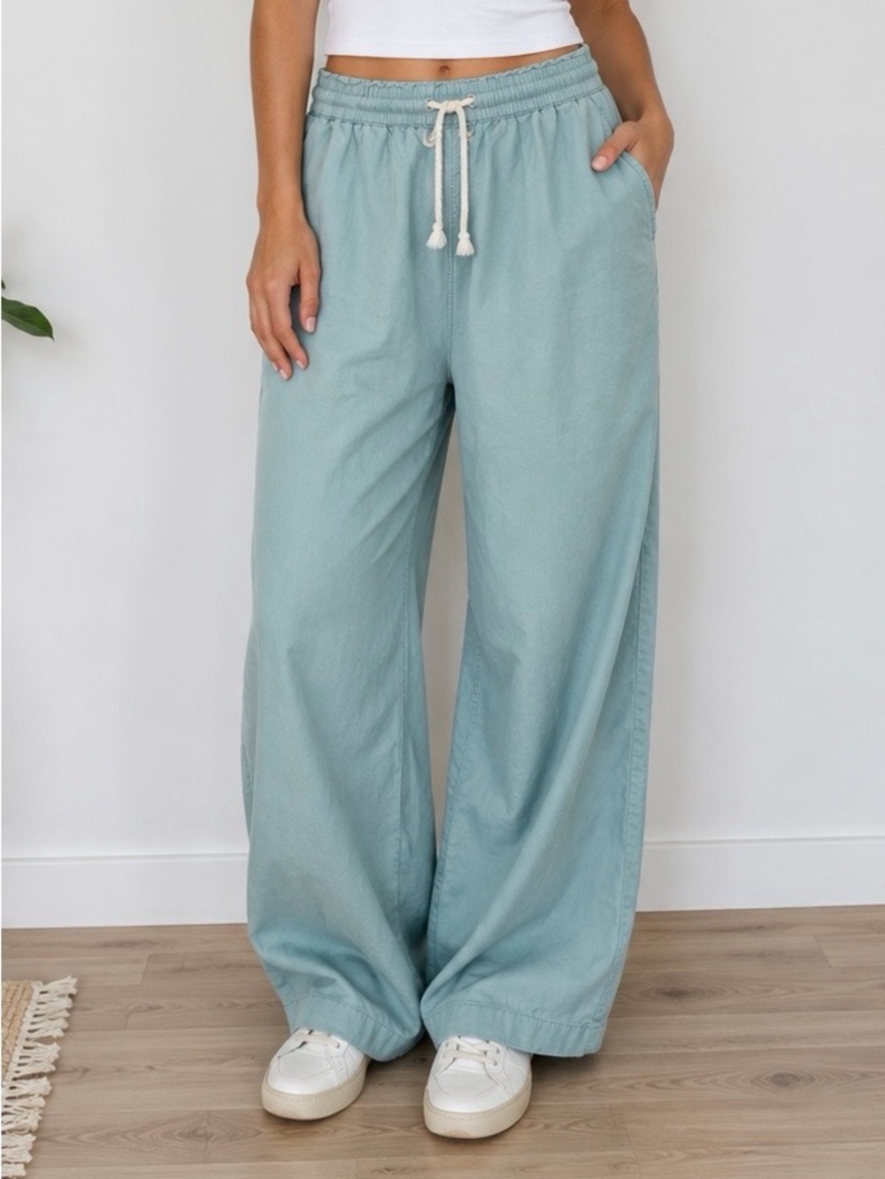 J.Crew Linen-Cotton Blend Wide Leg Pants 12 Coastal Minimalist Drawstring